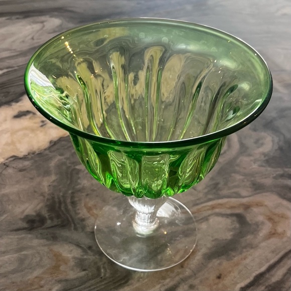 Hand Blown Green Fluted Compote Bowl Italy - Picture 1 of 11